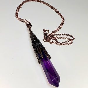 Amethyst and copper pendant, in a copper chain.